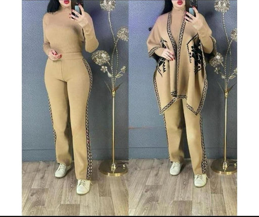 Choice Wear 3-Piece Winter Fleece Outfit for Women High Neck + Shawl + Trouser Set Soft & Warm