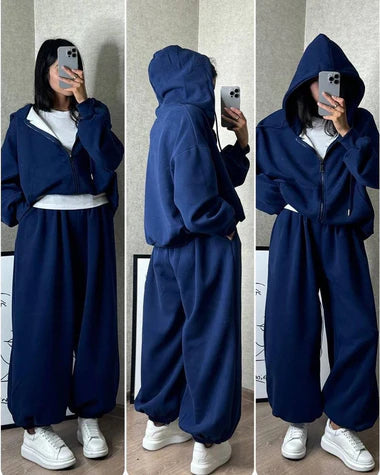 Choice Wear Cloud Flower Zipper Tracksuit | Stylish 2-Piece Winter Outfit for Women