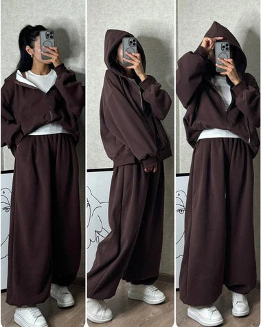 Choice Wear Cloud Flower Zipper Tracksuit | Stylish 2-Piece Winter Outfit for Women