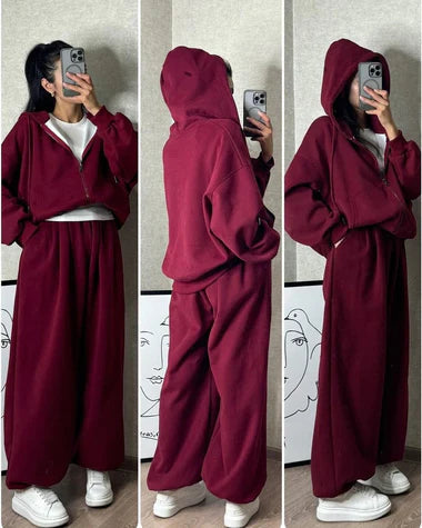 Choice Wear Cloud Flower Zipper Tracksuit | Stylish 2-Piece Winter Outfit for Women