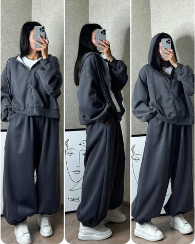 Choice Wear Cloud Flower Zipper Tracksuit | Stylish 2-Piece Winter Outfit for Women