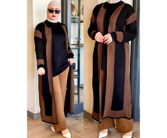 Choice Wear 3-Piece Winter Fleece Cardigan Outfit Long Coat Style Warm & Stylish Premium Winter Set