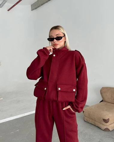 Choice Wear Mock Neck Cargo Pocket Winter Outfit, Stylish 2-Piece for Women