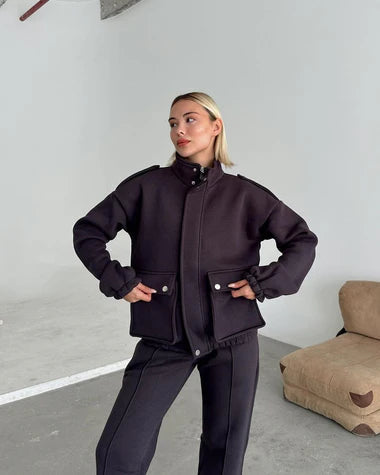 Choice Wear Mock Neck Cargo Pocket Winter Outfit, Stylish 2-Piece for Women