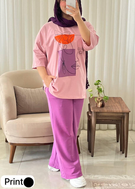 Choice Wear Printed Drop-Shoulder Tee & Trousers Set