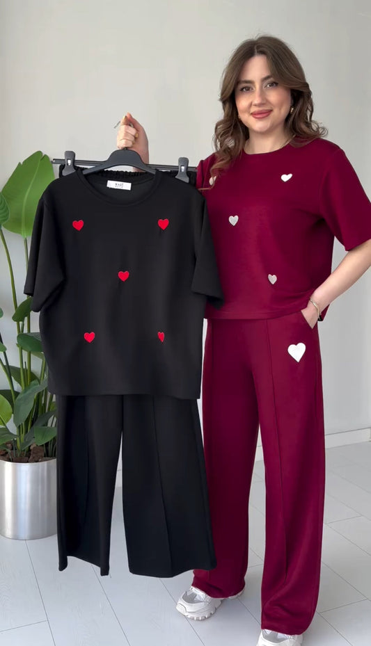 Choice Wear Heart Printed Top & Straight Trouser Set