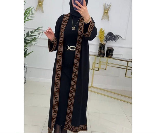 Choice Wear 2-Piece Winter Gown Set Printed Fleece Long Gown Elegant & Warm