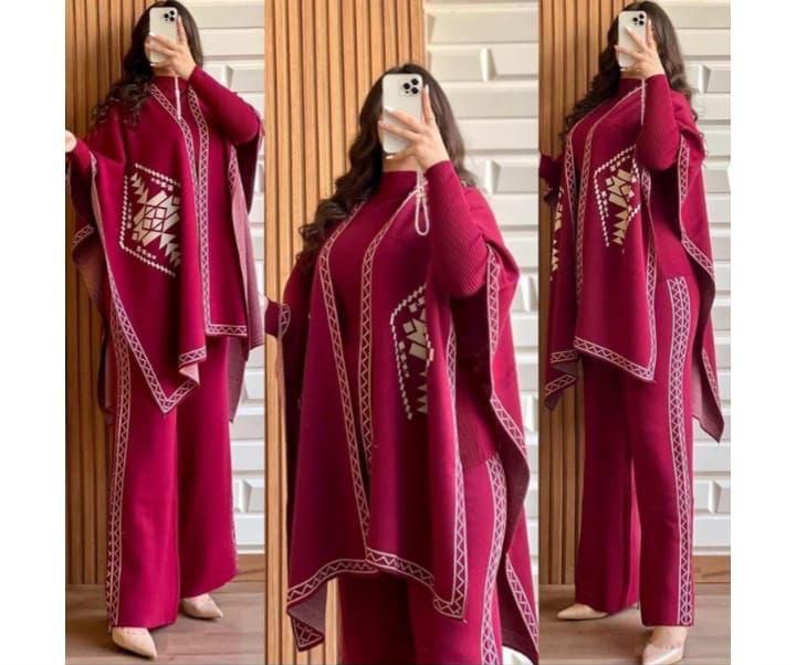 Choice Wear 3-Piece Winter Fleece Outfit for Women High Neck + Shawl + Trouser Set Soft & Warm