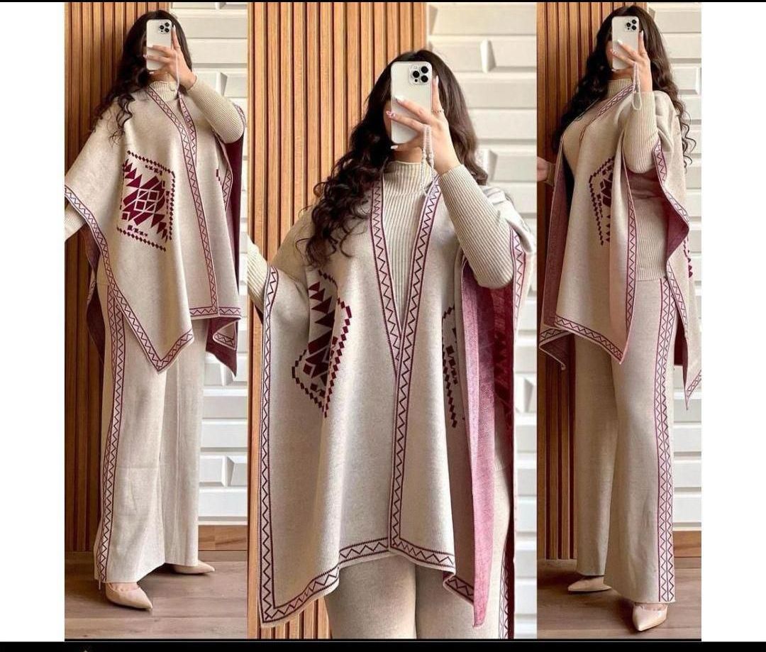Choice Wear 3-Piece Winter Fleece Outfit for Women High Neck + Shawl + Trouser Set Soft & Warm