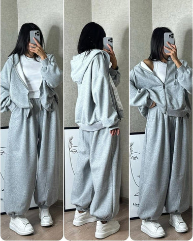 Choice Wear Cloud Flower Zipper Tracksuit | Stylish 2-Piece Winter Outfit for Women