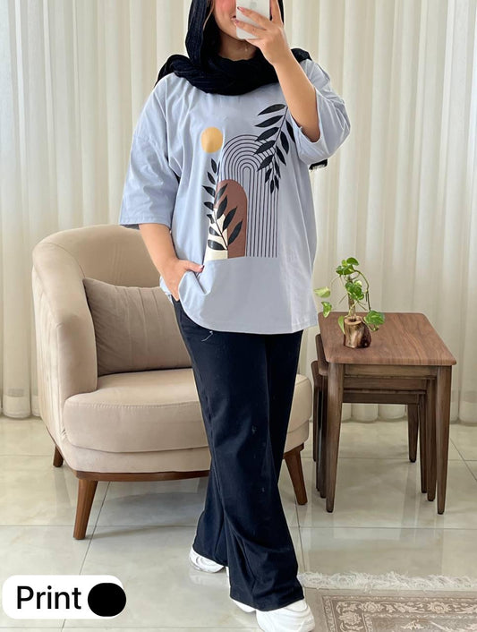 Choice Wear Printed Drop-Shoulder Tee & Trousers Set – Trendy Comfort for Everyday Style